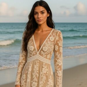 🌸NWT Free People Midi Lace Dress M boho chic summer vacation outfit beach dress